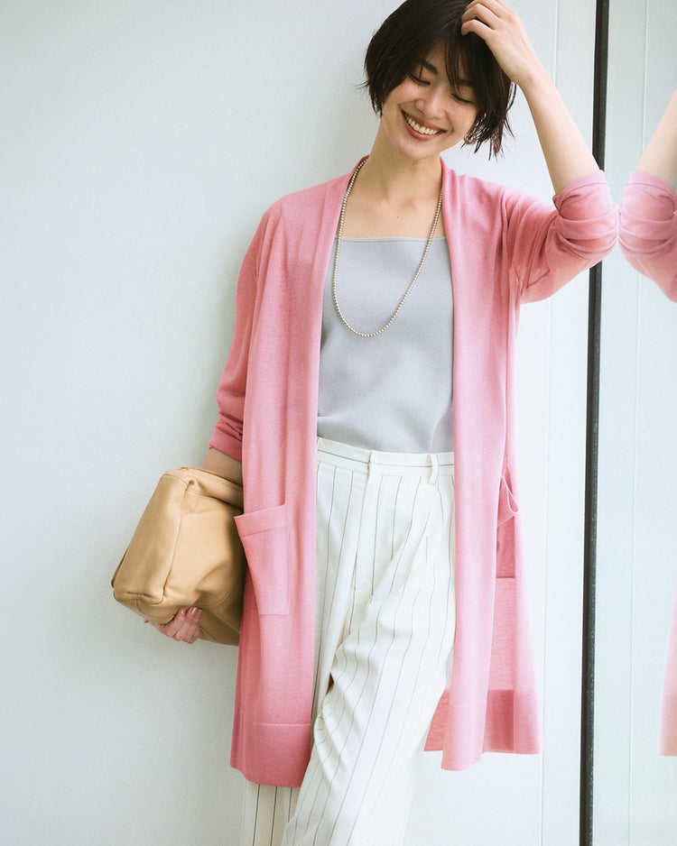 スパークリングニット・着流しカーディガン 詳細画像 ピンク 1