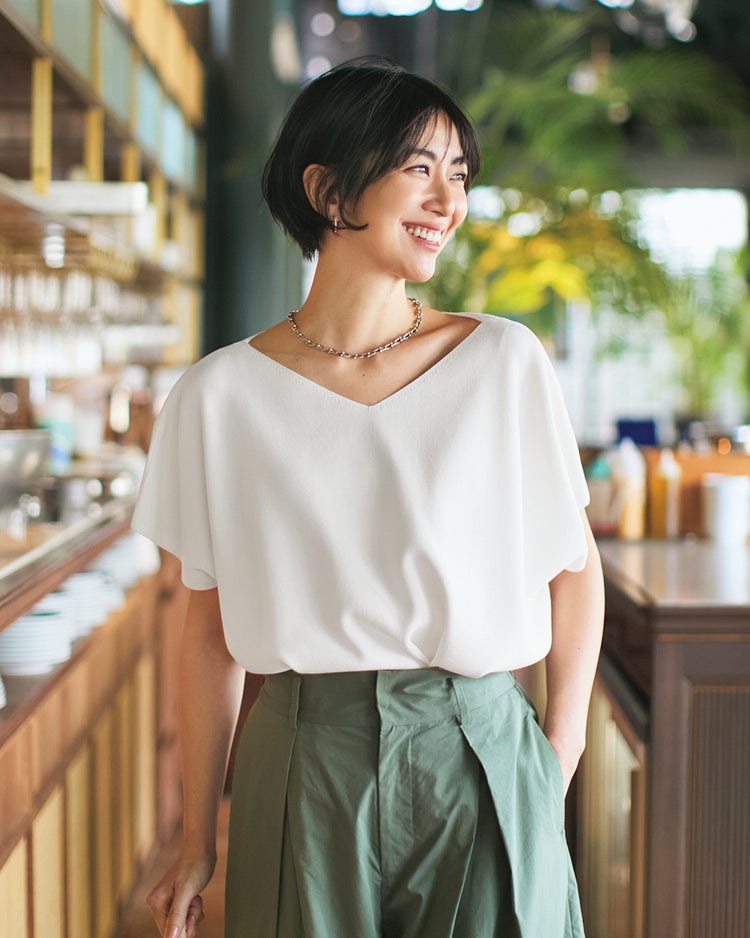 UVカット・前後２WAY総針編みプルオーバー 詳細画像 ホワイト 1