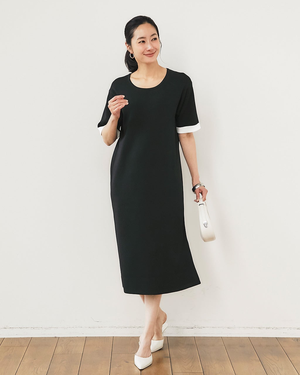 DoCLASSE THE Classe ワンピース ブラック 15号　バイカラー 総針ニット・バイカラーワンピース/DoCLASSE