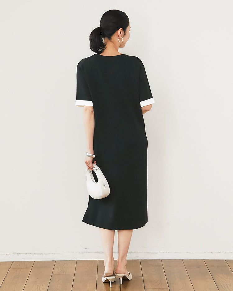 総針ニット・バイカラーワンピース 詳細画像 ブラックパターン 4