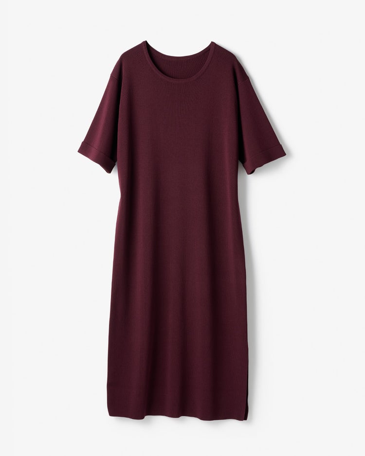 総針ニット・バイカラーワンピース 詳細画像 ボルドー 2