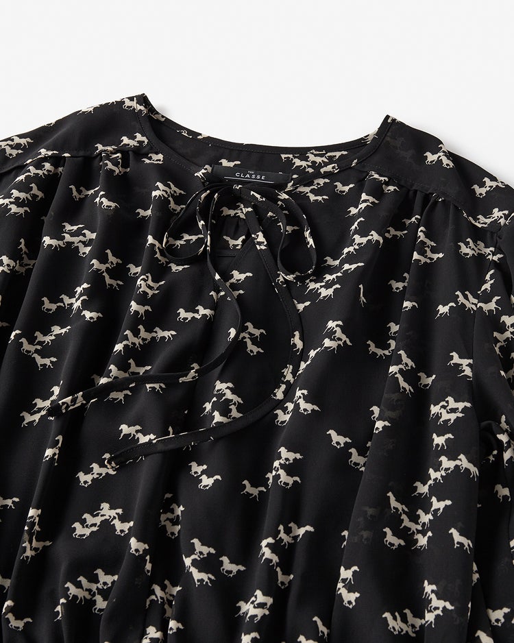 ホースプリント・シフォンドレス 詳細画像 ブラックパターン 3