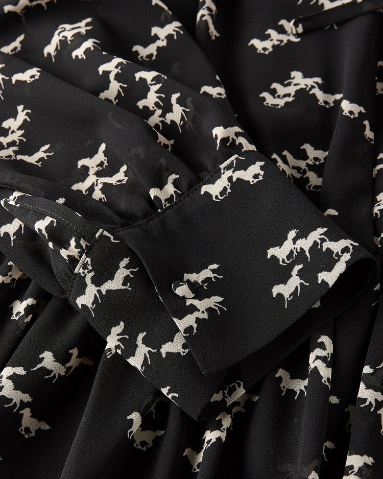 ホースプリント・シフォンドレス 詳細画像 ブラックパターン 4