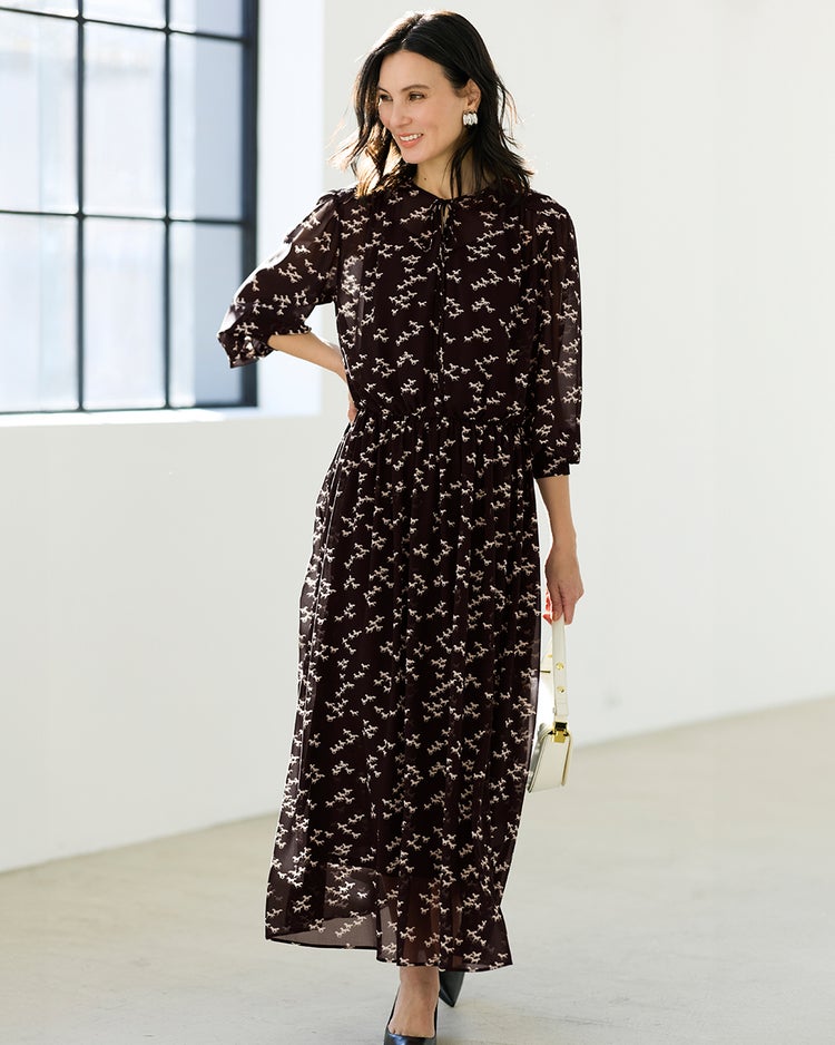 ホースプリント・シフォンドレス 詳細画像 ブラウンパターン 1