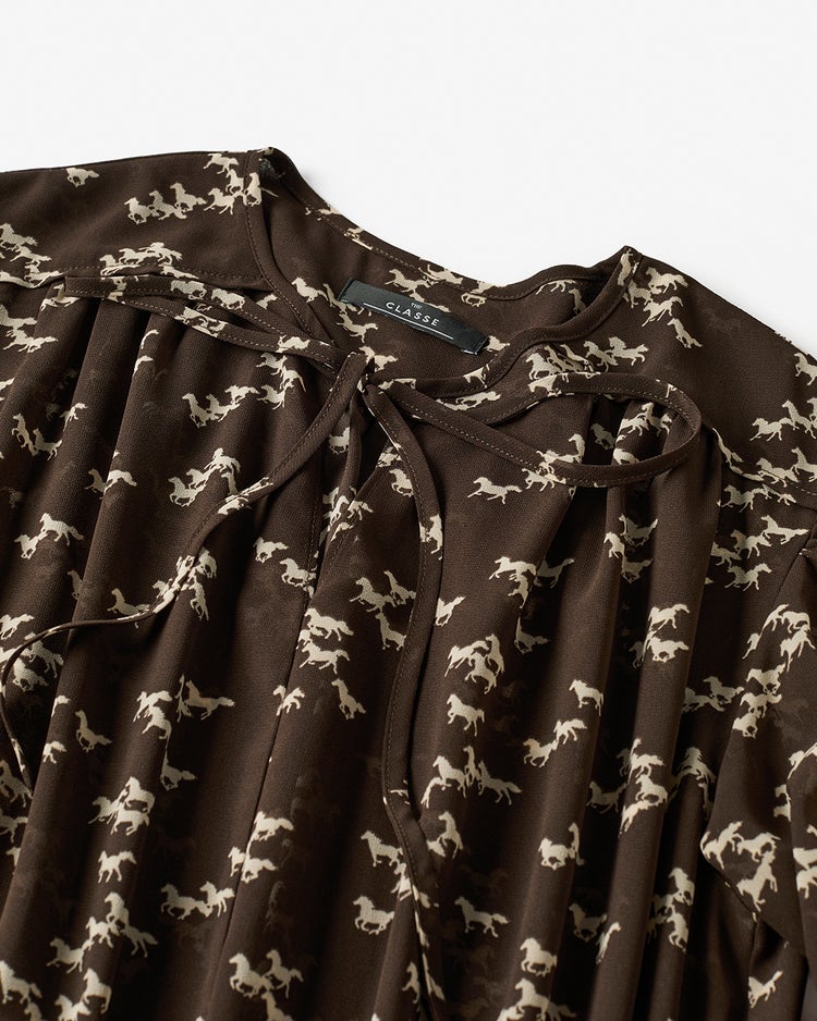 ホースプリント・シフォンドレス 詳細画像 ブラウンパターン 3