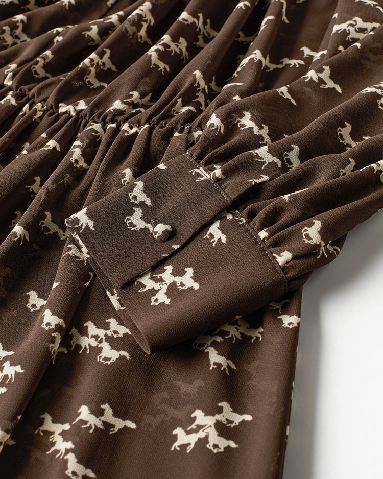 ホースプリント・シフォンドレス 詳細画像 ブラウンパターン 4