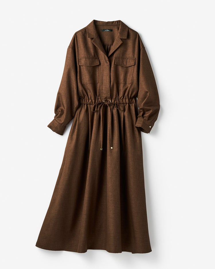 ブッチャー織り・ポケットシャツワンピ 詳細画像 ブラウン 2