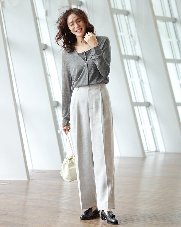 バルキーリネンタッチ・カーブテーパードパンツ 詳細画像 ライトグレー 1