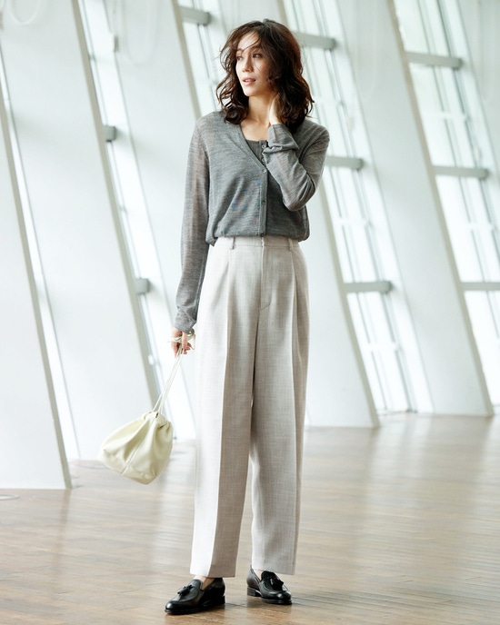 バルキーリネンタッチ・カーブテーパードパンツ