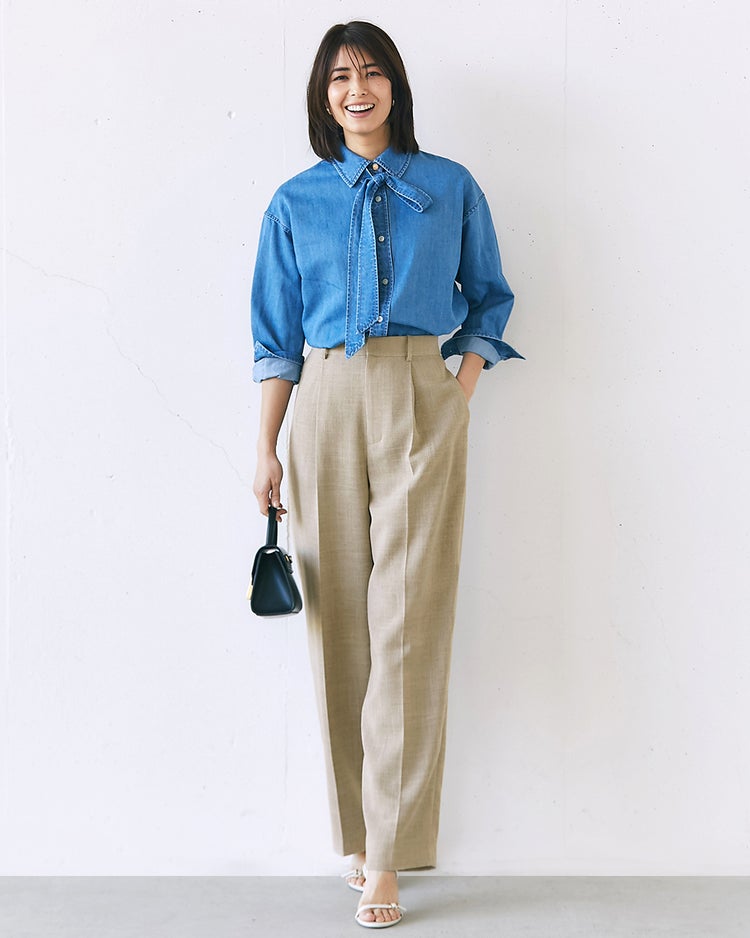 バルキーリネンタッチ・カーブテーパードパンツ 詳細画像 ベージュ 1