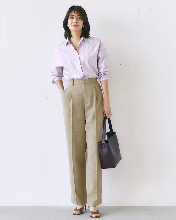 バルキーリネンタッチ・カーブテーパードパンツ 詳細画像 ベージュ 2