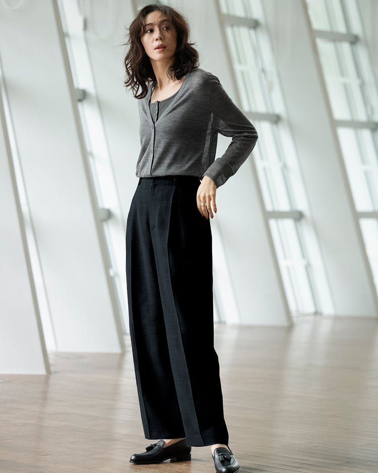 バルキーリネンタッチ・カーブテーパードパンツ 詳細画像 ダークネイビー 1