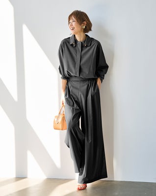 ストレッチビスコース・タックワイドパンツ