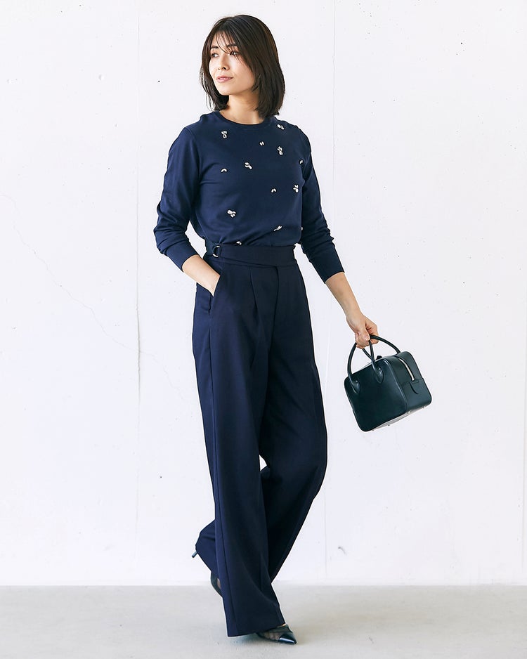 ブッチャー織り・タックワイドパンツ 詳細画像 ミッドナイトブルー 2