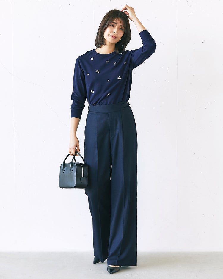 ブッチャー織り・タックワイドパンツ 詳細画像 ミッドナイトブルー 3