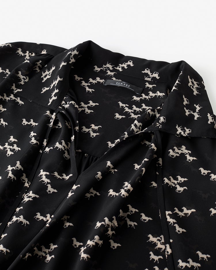ホースプリント・シフォンブラウス 詳細画像 ブラックパターン 3