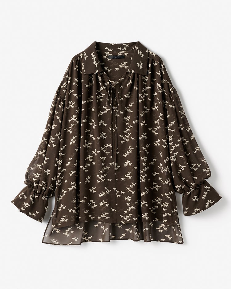 ホースプリント・シフォンブラウス 詳細画像 ブラウンパターン 2