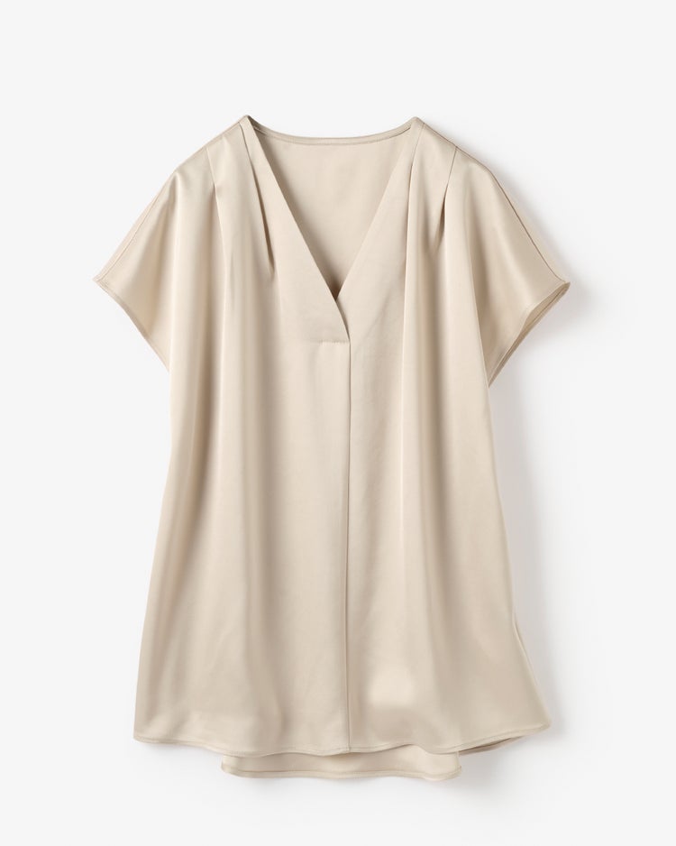 サテンストレッチ・立体Vネックブラウス 詳細画像 ストーン 4