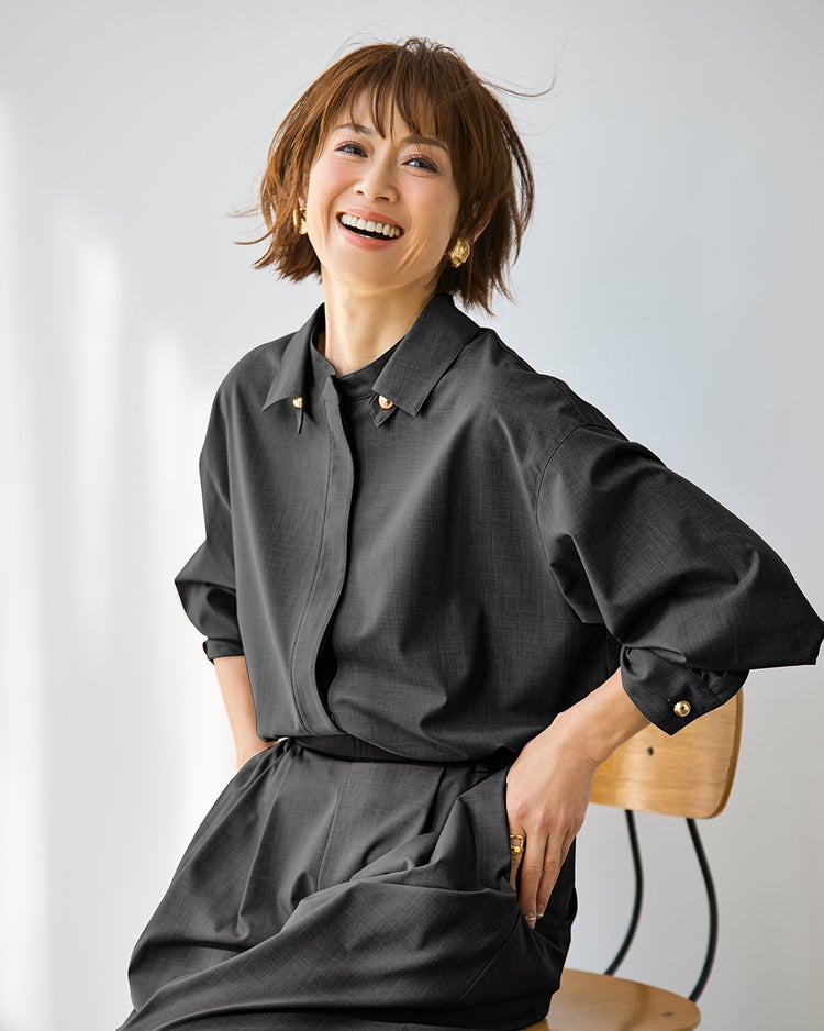 ストレッチビスコース・オーバーシャツ 詳細画像 チャコール 1