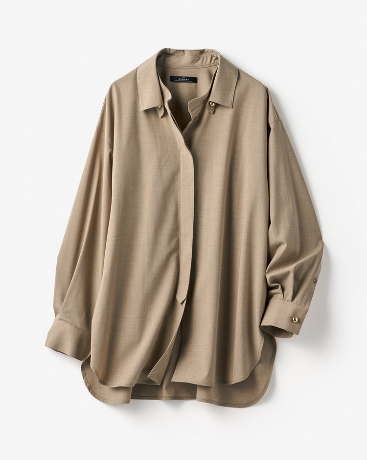 ストレッチビスコース・オーバーシャツ 詳細画像 ベージュ 3