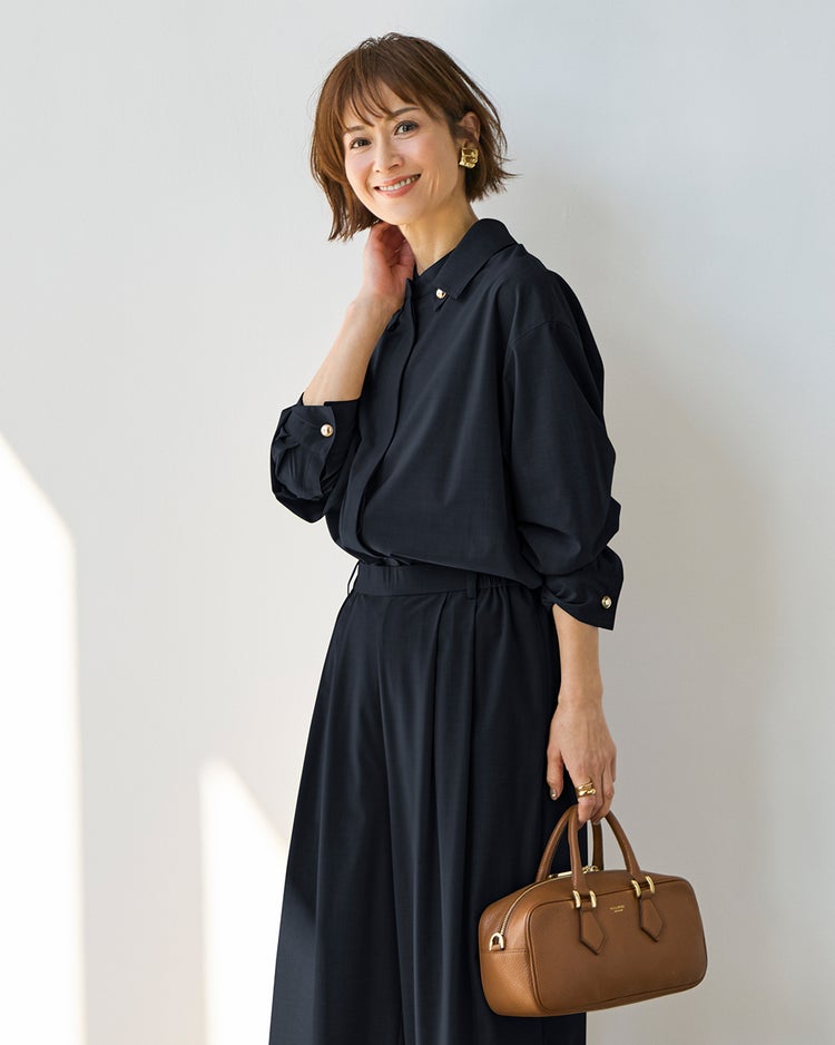 ストレッチビスコース・オーバーシャツ 詳細画像 ダークネイビー 1