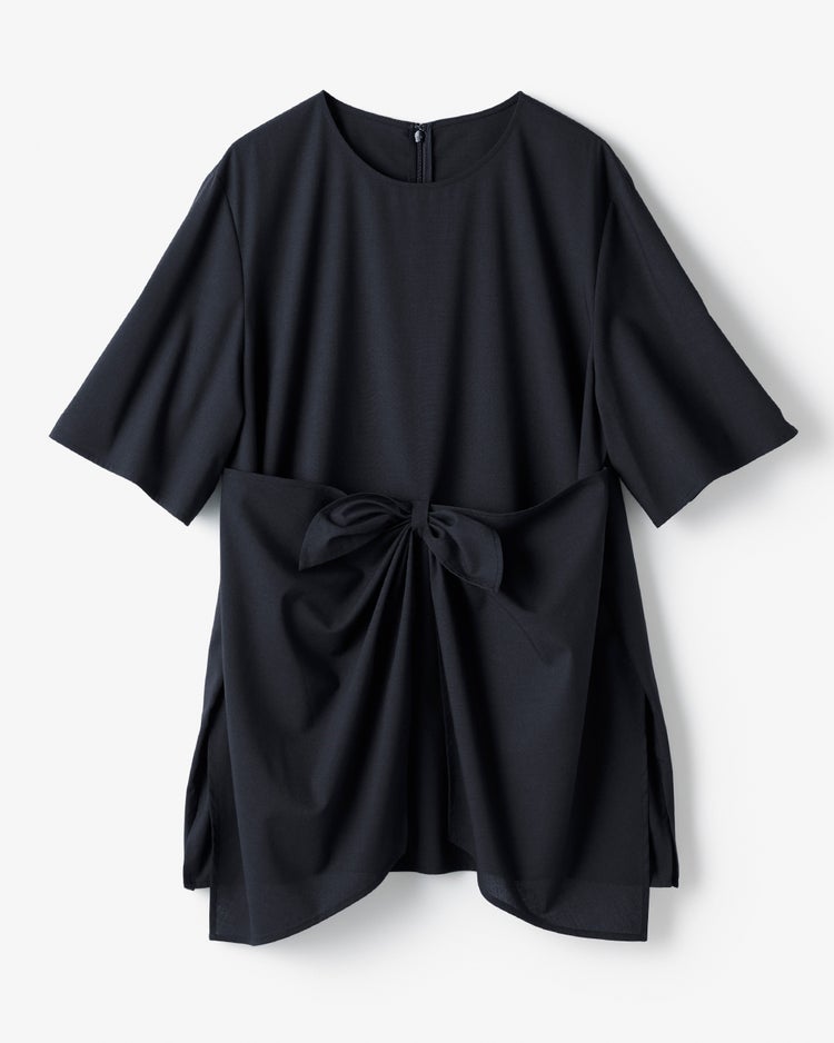 ストレッチビスコース・リボンTブラウス 詳細画像 ダークネイビー 3