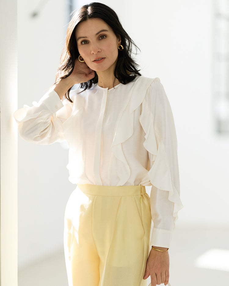 シルキーポプリン・ラッフルブラウス 詳細画像 オフホワイト 2