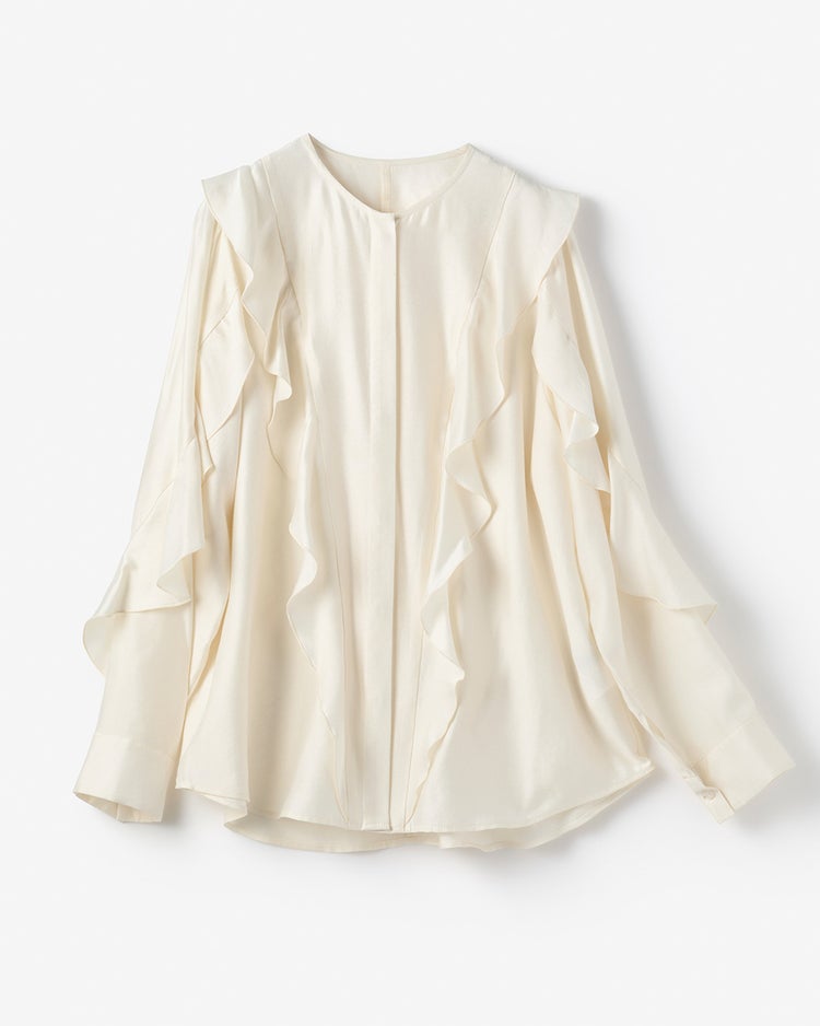 シルキーポプリン・ラッフルブラウス 詳細画像 オフホワイト 3