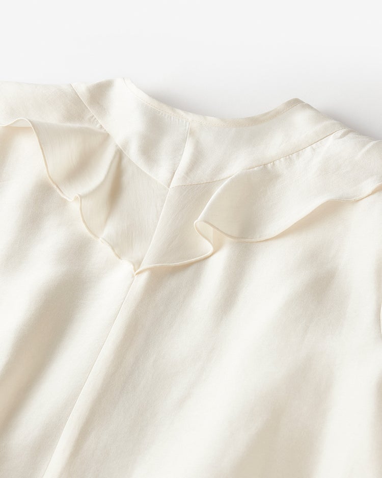 シルキーポプリン・ラッフルブラウス 詳細画像 オフホワイト 4
