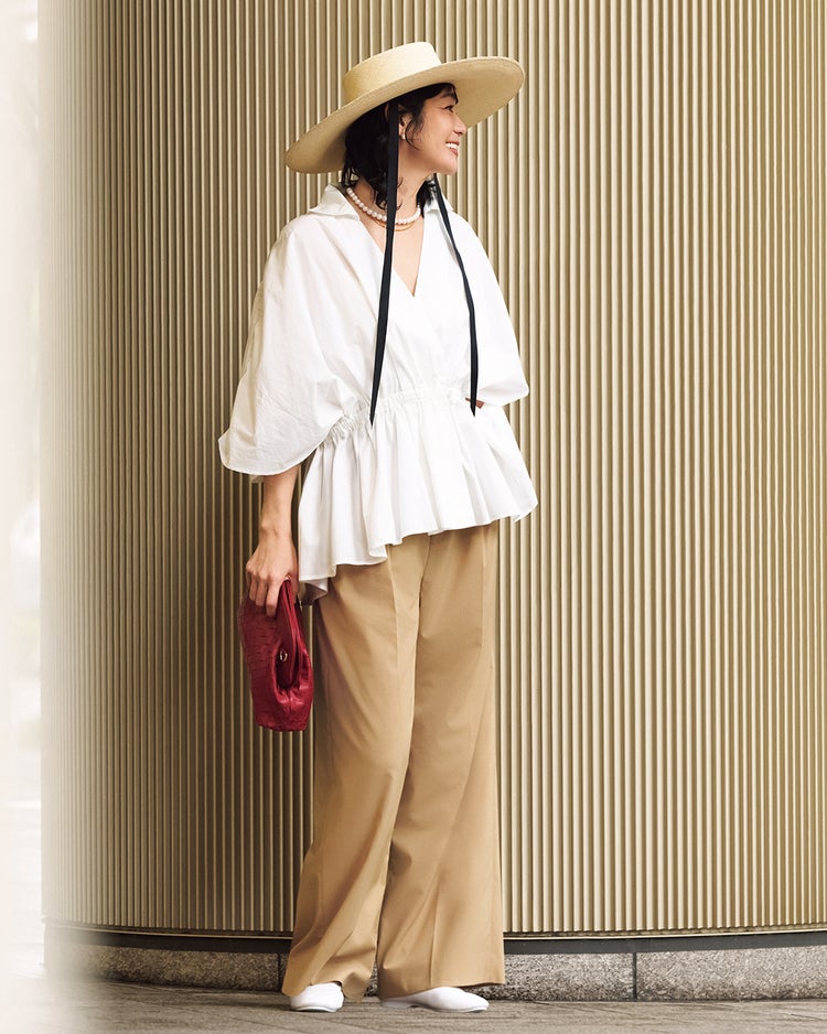 コットン混・カシュクールブラウス 詳細画像 ホワイト 1