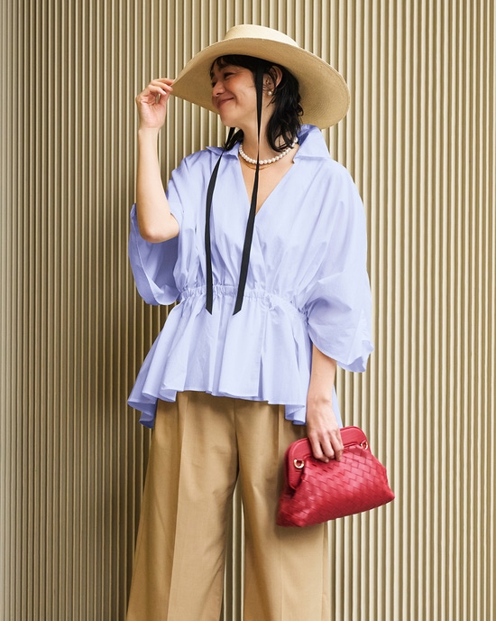 コットン混・カシュクールブラウス