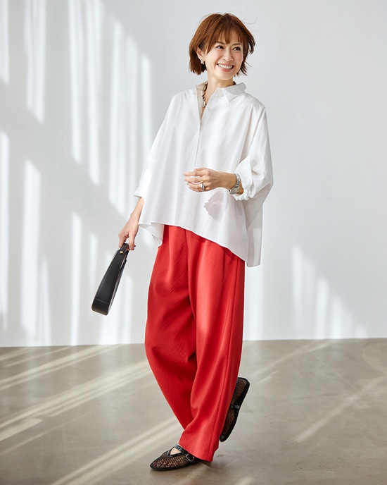 とろみコットン・スクエアワイドシャツ