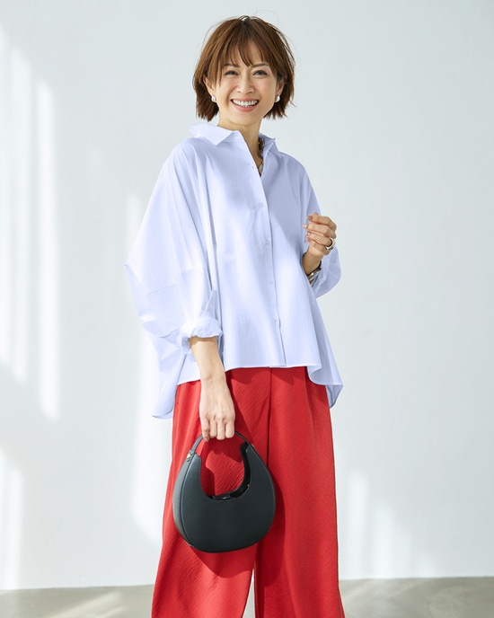 とろみコットン・スクエアワイドシャツ