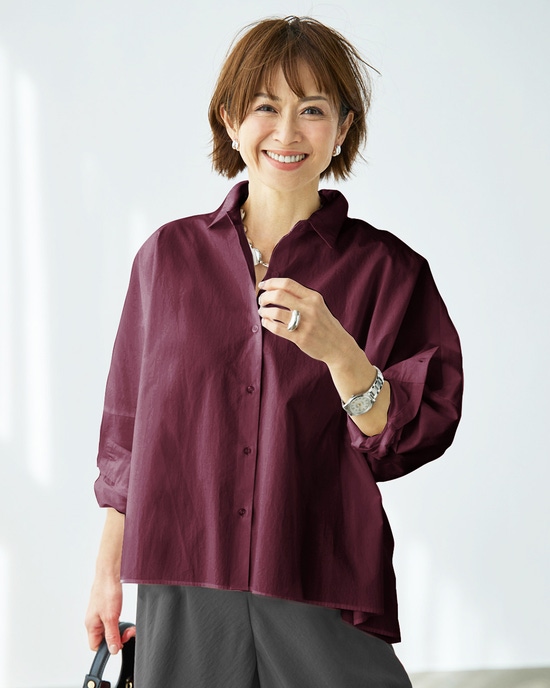 とろみコットン・スクエアワイドシャツ