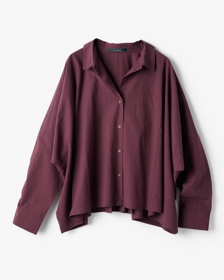 とろみコットン・スクエアワイドシャツ 詳細画像 ボルドー 2