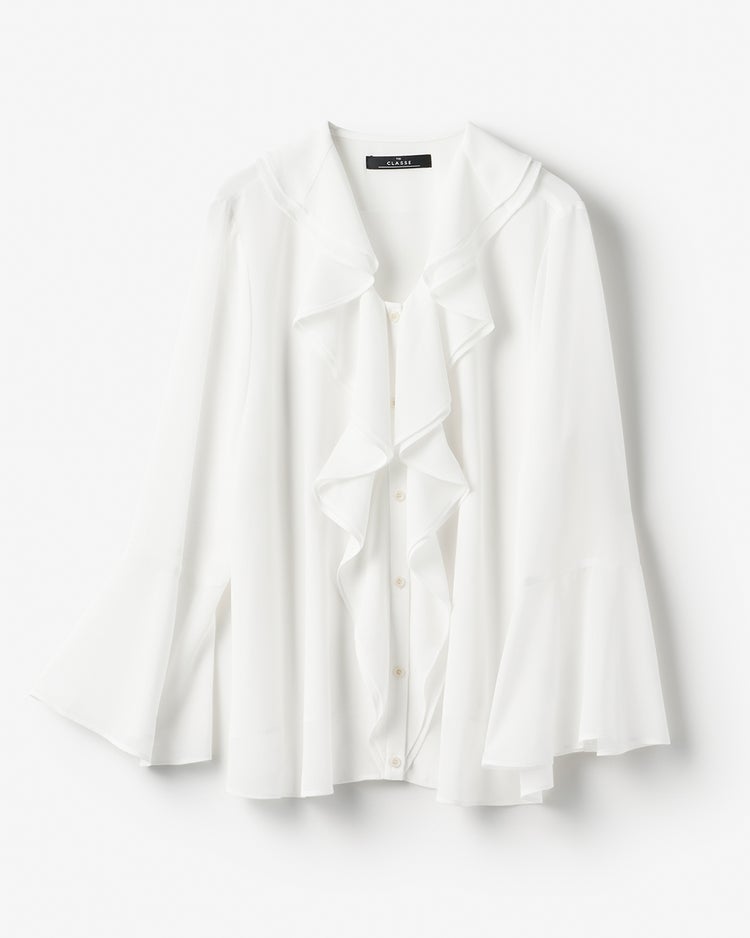 シアーシフォン・ラッフルフリルブラウス 詳細画像 ホワイト 2