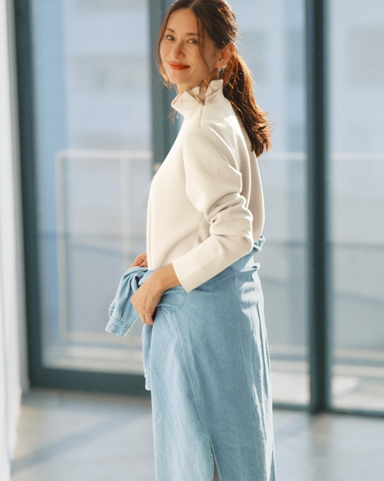 シルキーダンボール・異素材ハイネック