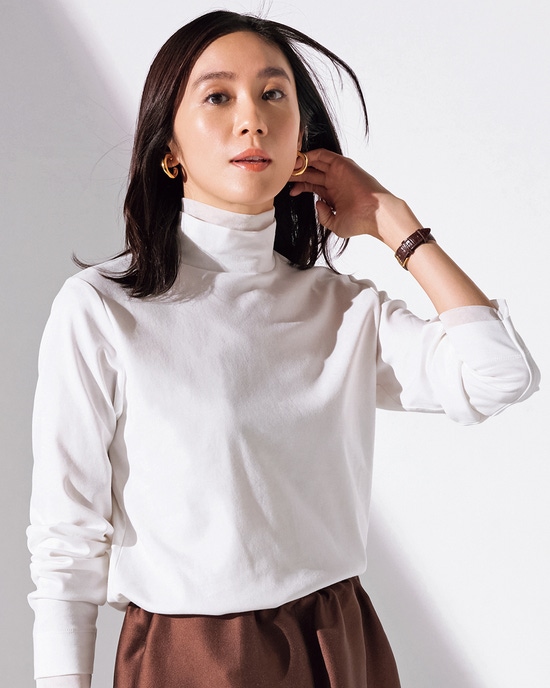 超長綿・チュールレイヤード風ハイネック