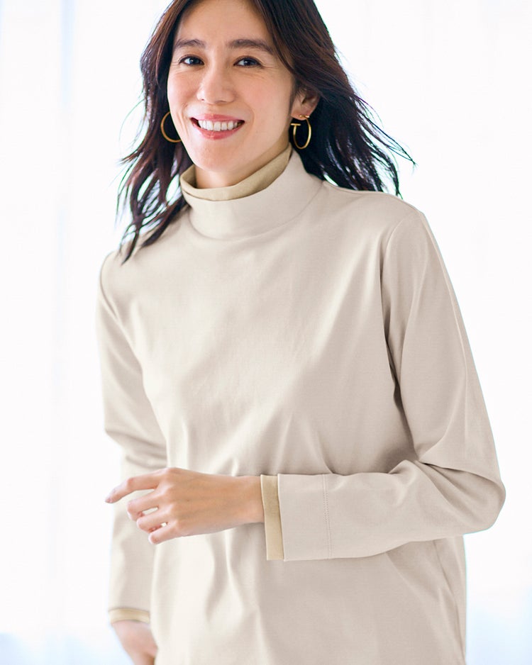 超長綿・チュールレイヤード風ハイネック 詳細画像 ライトグレー 1