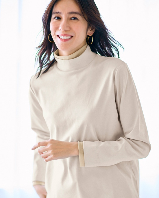 超長綿・チュールレイヤード風ハイネック