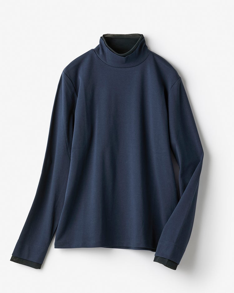 超長綿・チュールレイヤード風ハイネック 詳細画像 ネイビー 3