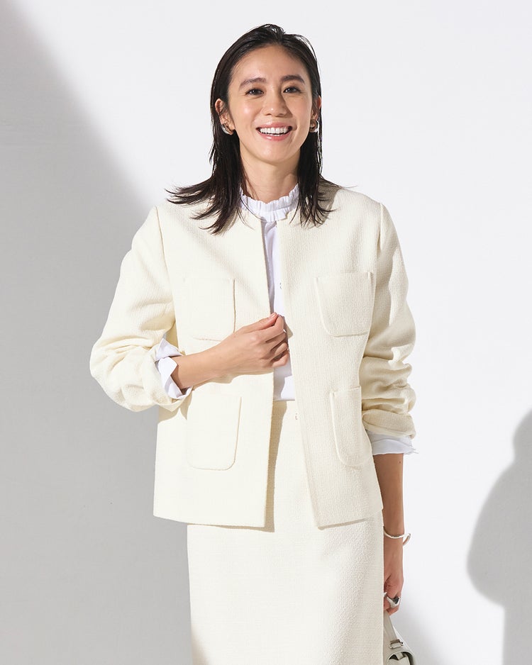 ツイード・ノーカラージャケット 詳細画像 オフホワイト 1