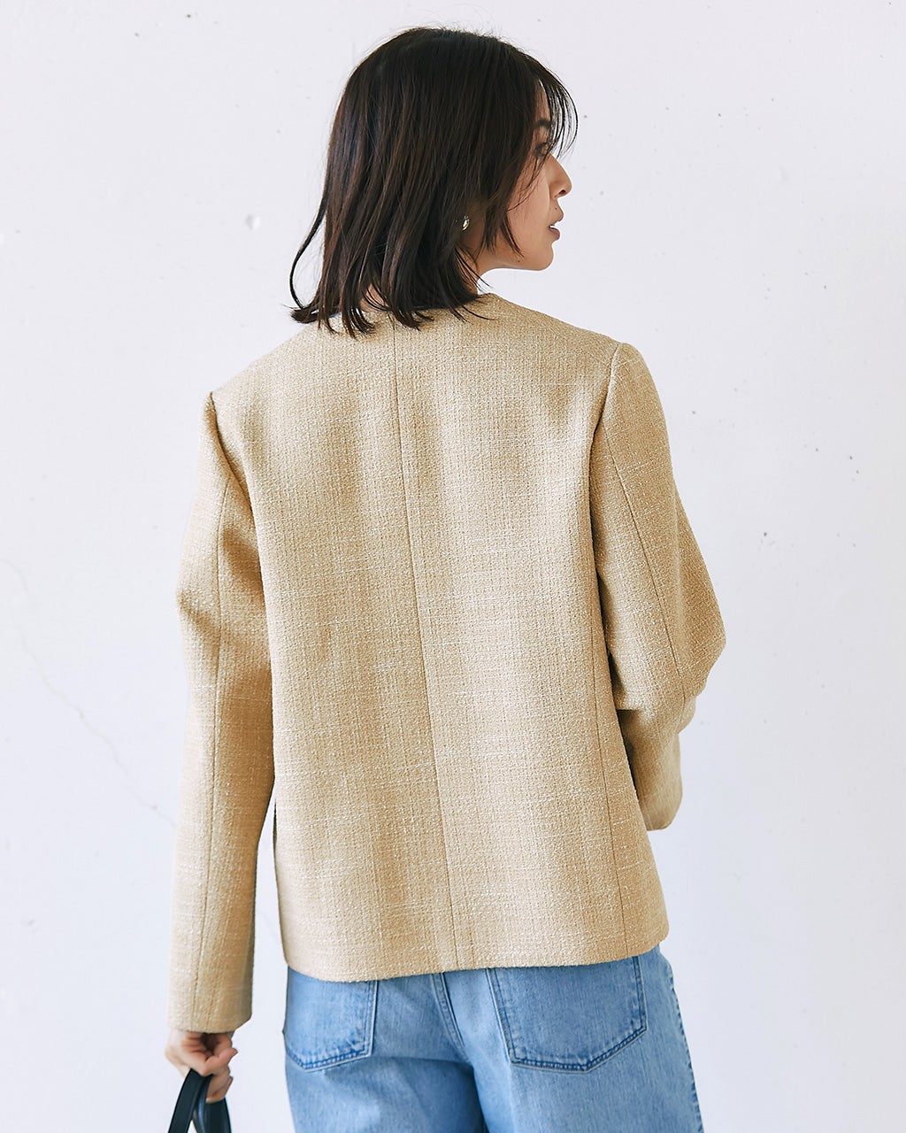 ツイード・ノーカラージャケット/DoCLASSE