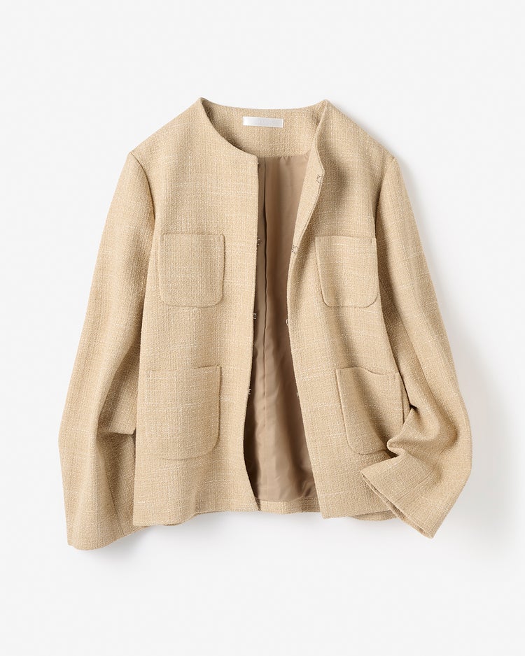 ツイード・ノーカラージャケット 詳細画像 ベージュ 8