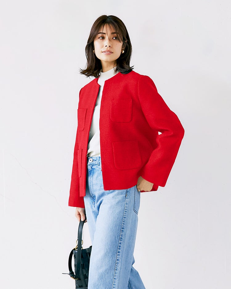 ツイード・ノーカラージャケット 詳細画像 レッド 1