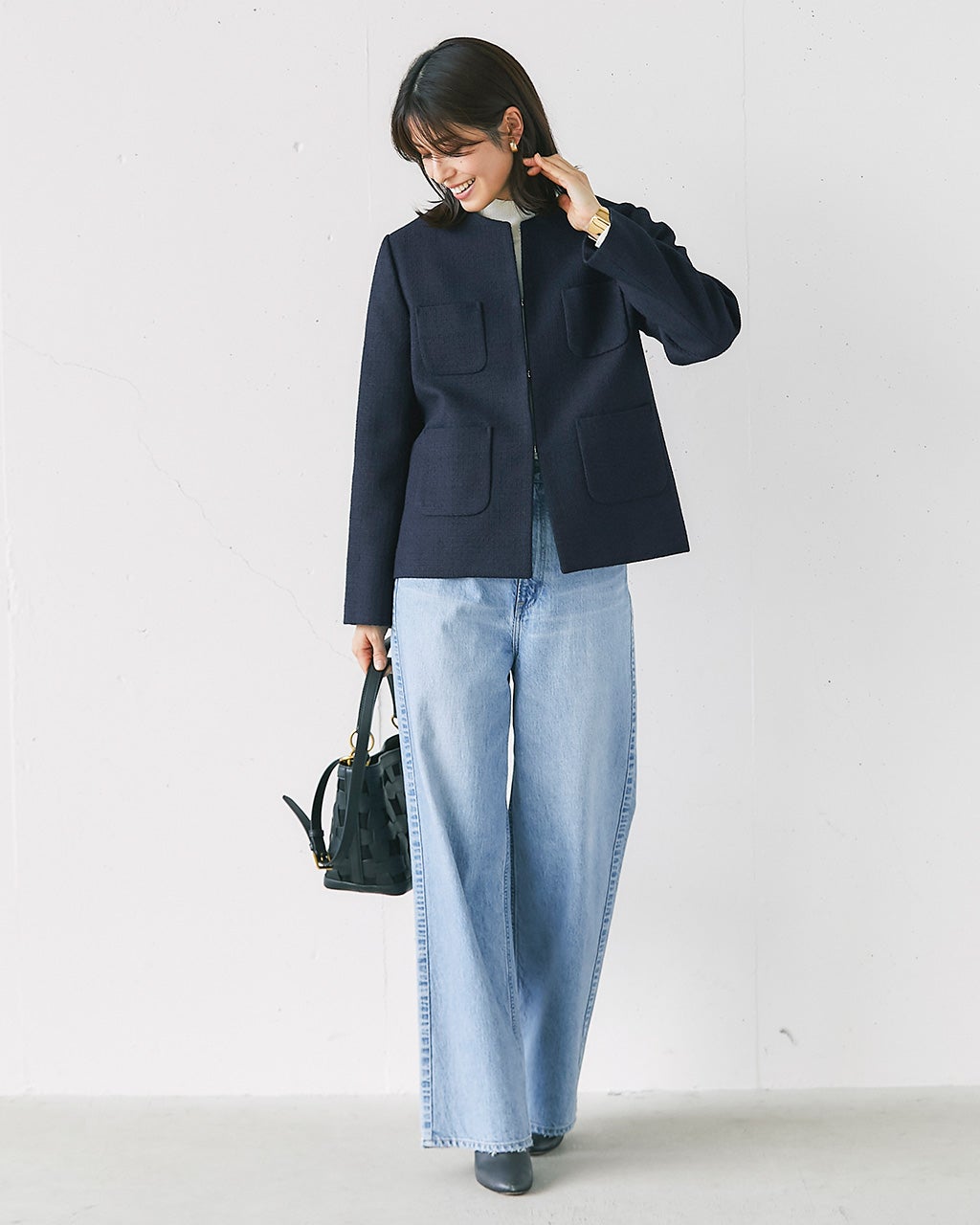 ツイード・ノーカラージャケット/DoCLASSE