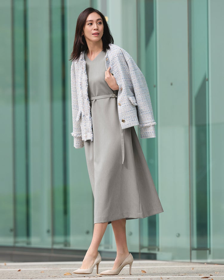 スポンジWクロス・ベルト付きワンピース 詳細画像 グレー 1