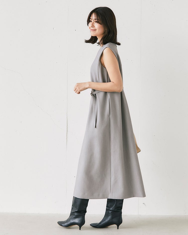 スポンジWクロス・ベルト付きワンピース 詳細画像 グレー 4