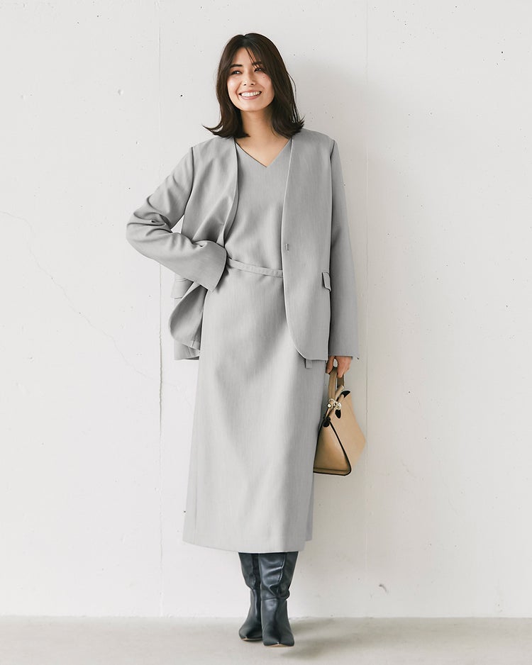 スポンジWクロス・ベルト付きワンピース 詳細画像 グレー 5