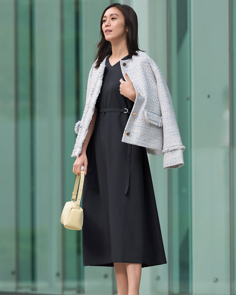 スポンジWクロス・ベルト付きワンピース 詳細画像 ミッドナイトブルー 1